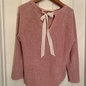 Loft heather pink sweater with bow on back